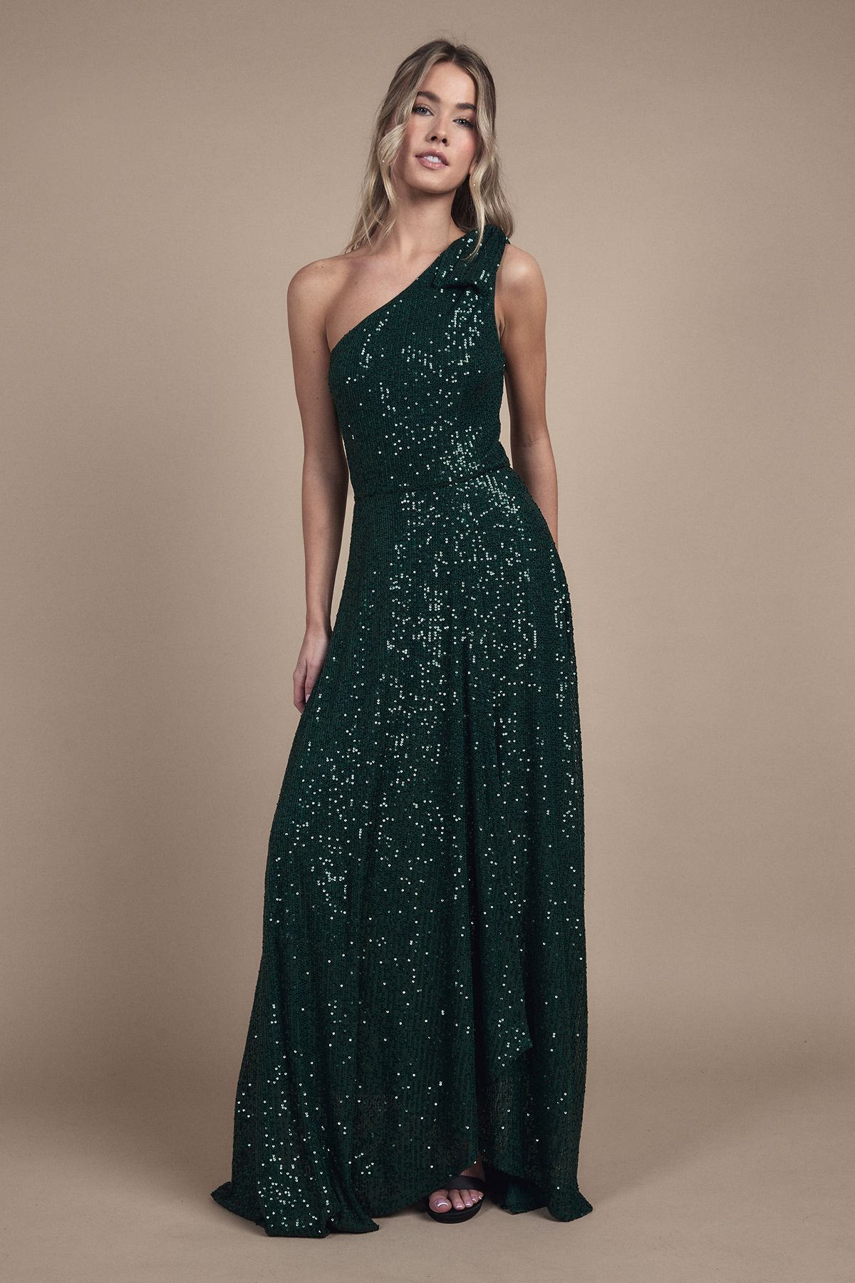 Coast Teen Coast Sequin Bow One Shoulder Maxi Bridesmaid Dress Emerald image 3