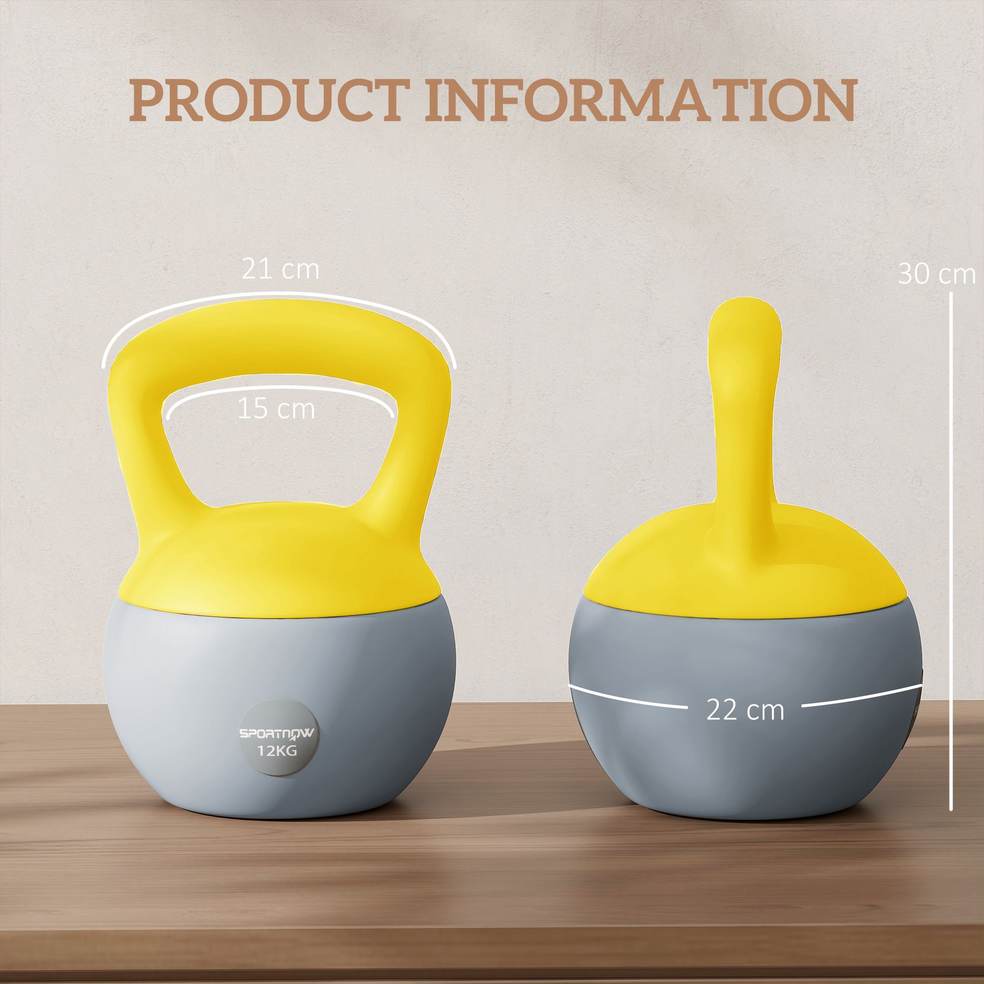 SPORTNOW 12KG Kettlebell with Soft Body and Non-Slip Handle, Yellow, Grey image 3