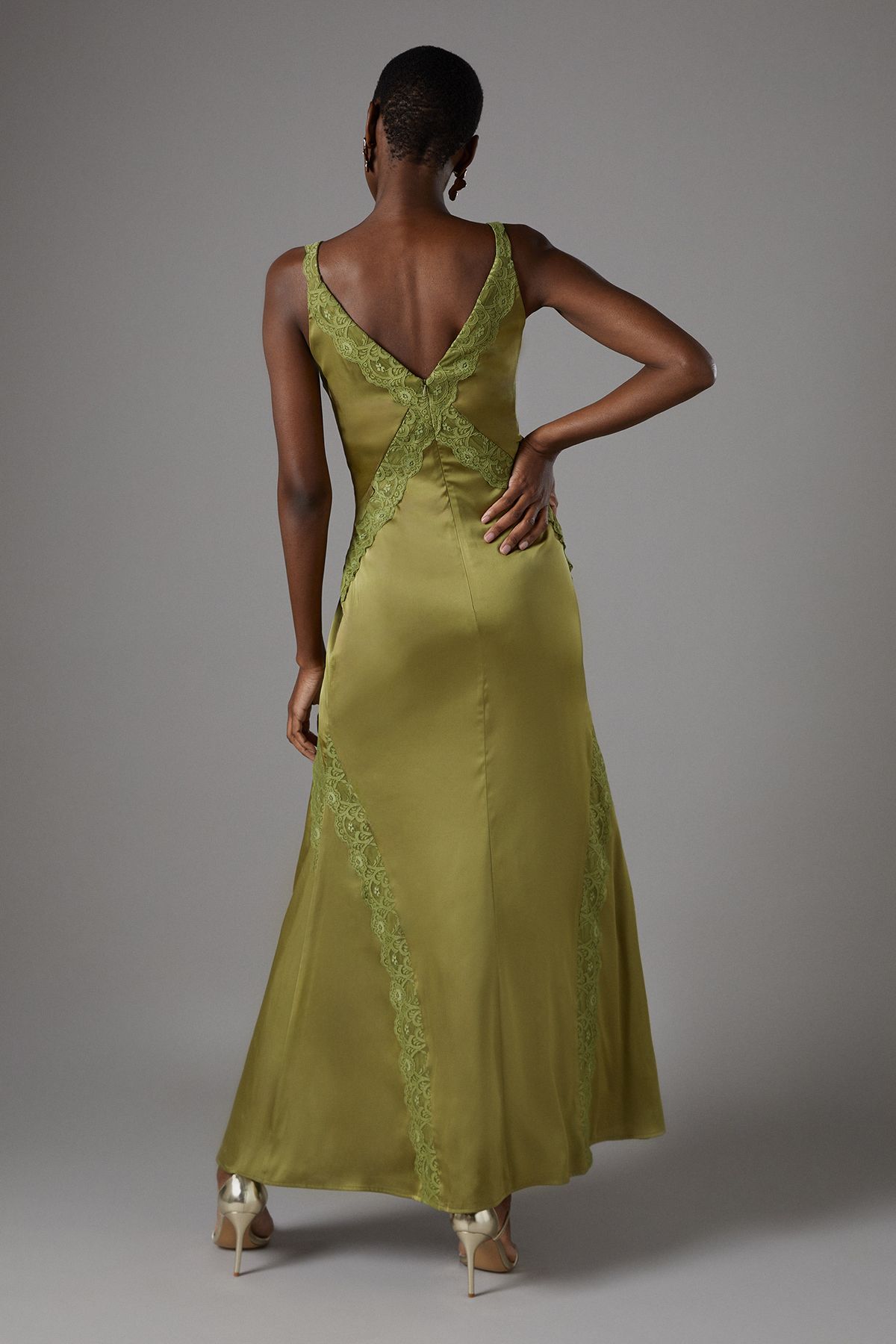 Coast Lace Trim Maxi Dress Olive image 3