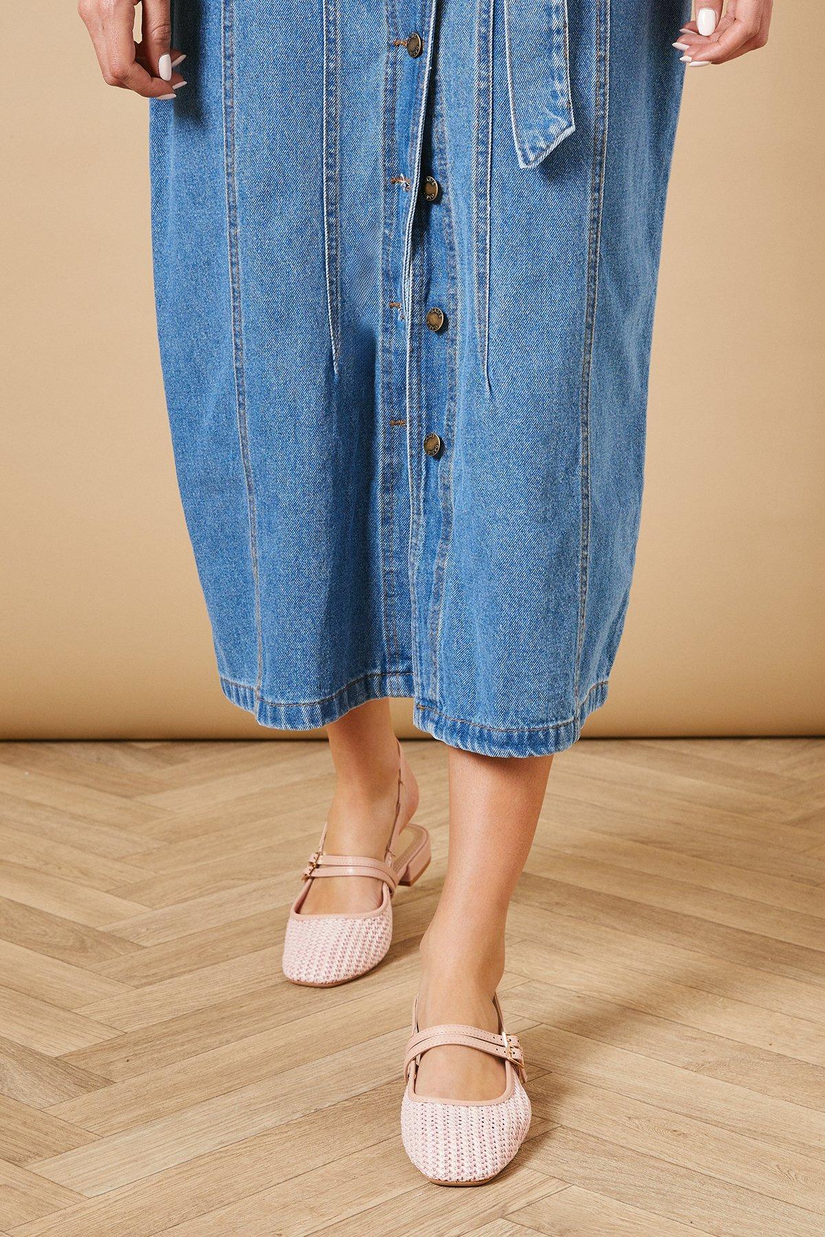 Oasis Peanut Woven Double Mary-Jane Square Toe Slingback Ballet Pumps Blush image 2