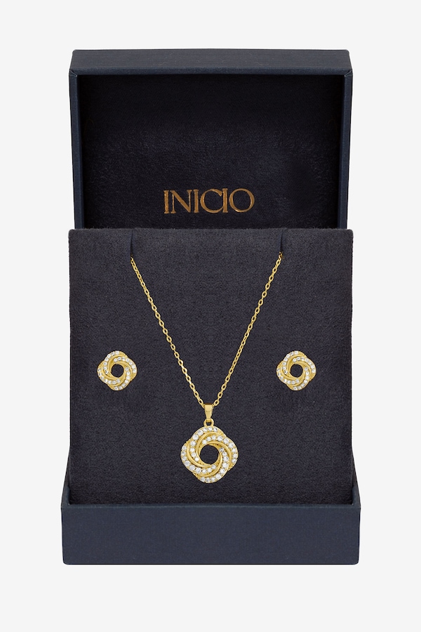 Inicio 14K Gold Plated and Cubic Zirconia Open Knot Set - Gift Box