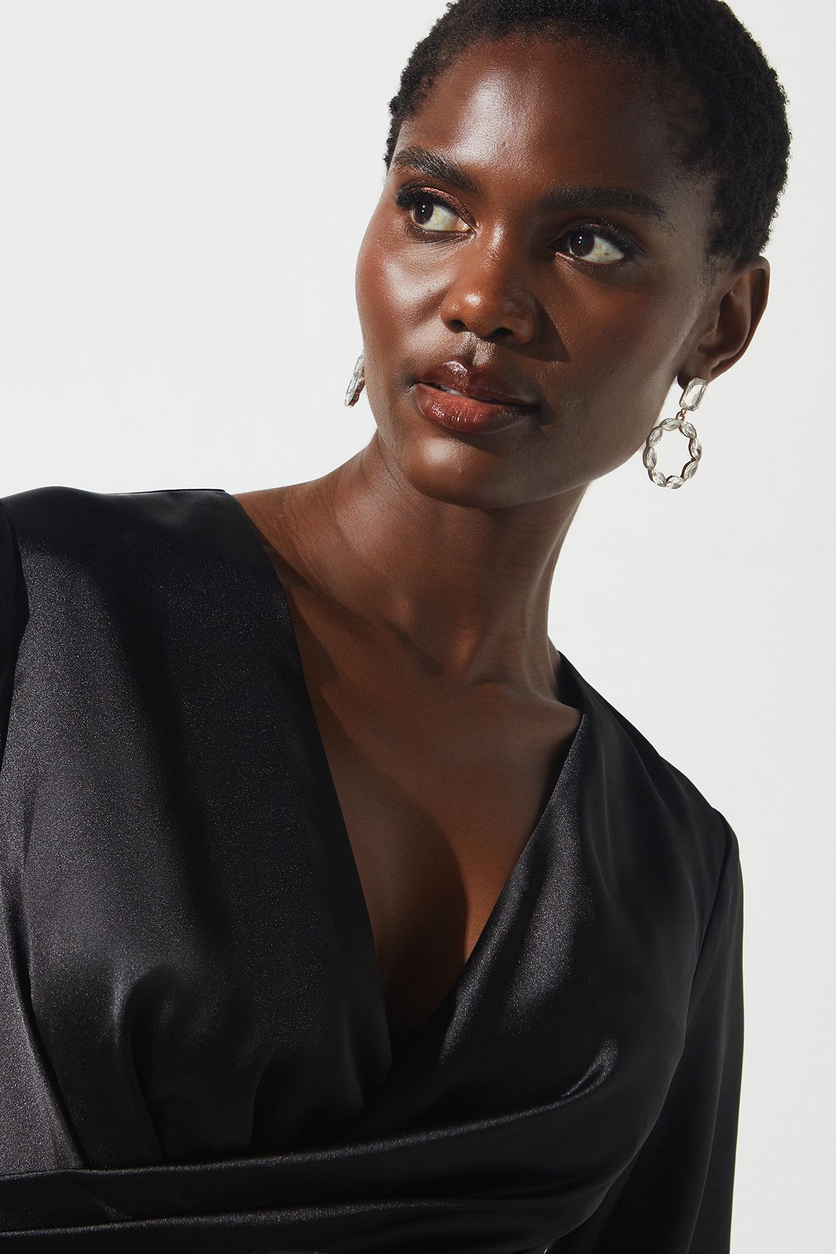 Coast Satin Fringe Hem Wrap Waist Midi Dress Black image 3