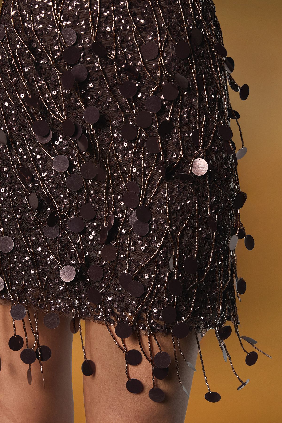 Coast Party Sequin Fringe Mini Skirt Chocolate image 2