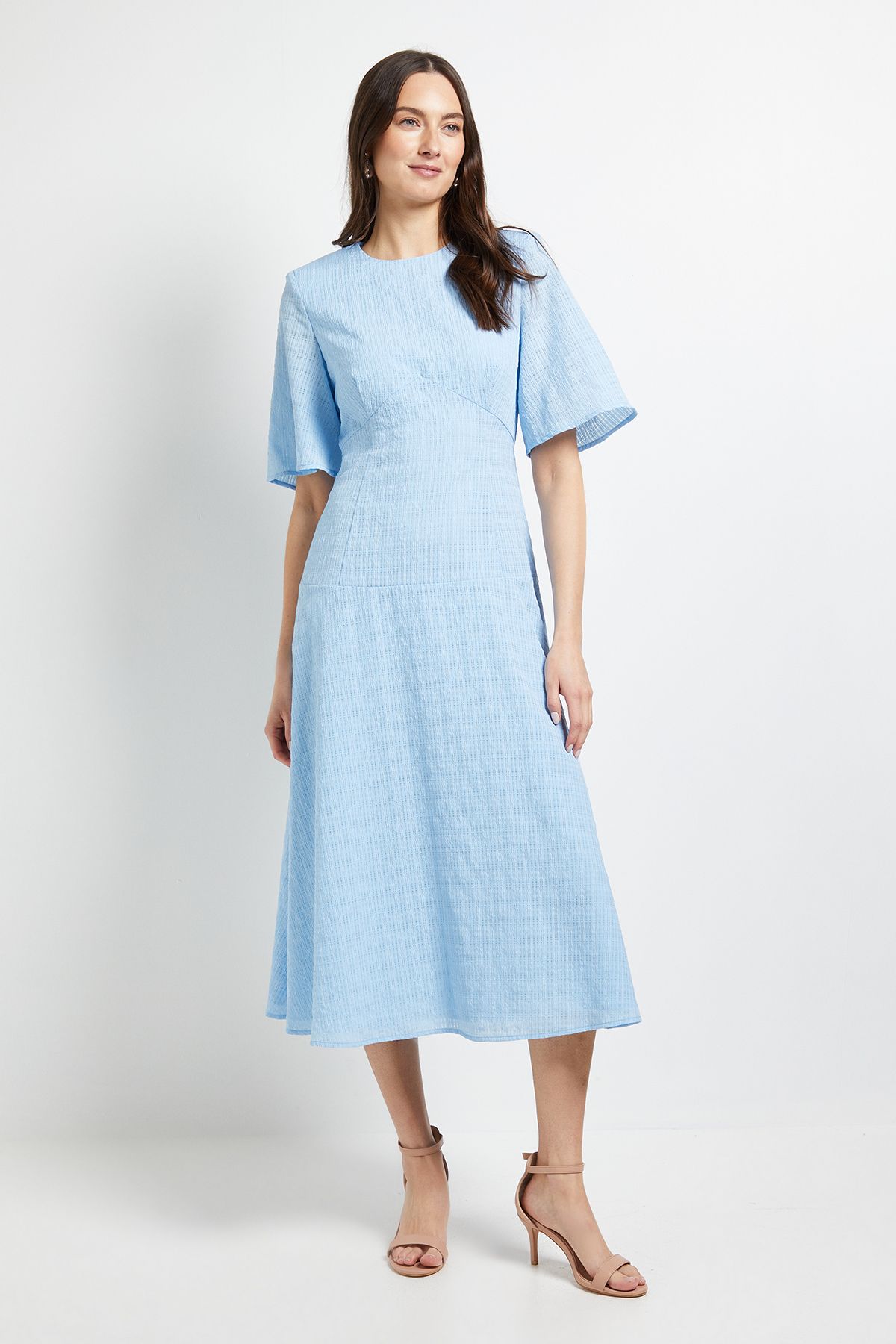 Principles Drop Waist Fit & Flare Jacquard Midi Dress Light Blue
