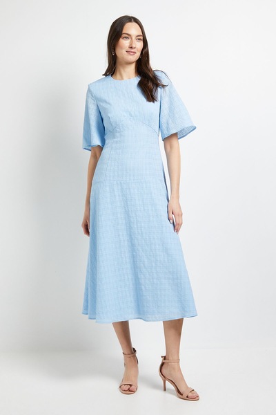Principles Drop Waist Fit & Flare Jacquard Midi Dress Light Blue