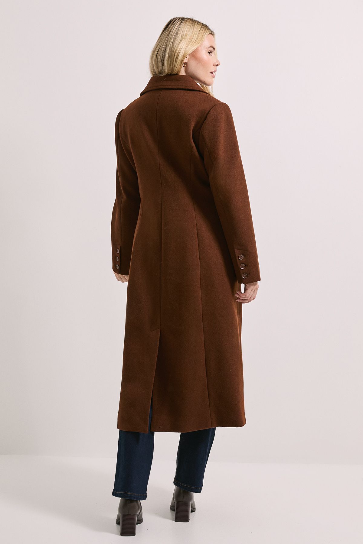 Dorothy Perkins Contrast Detail Single Breasted Midi Coat Chocolate image 3