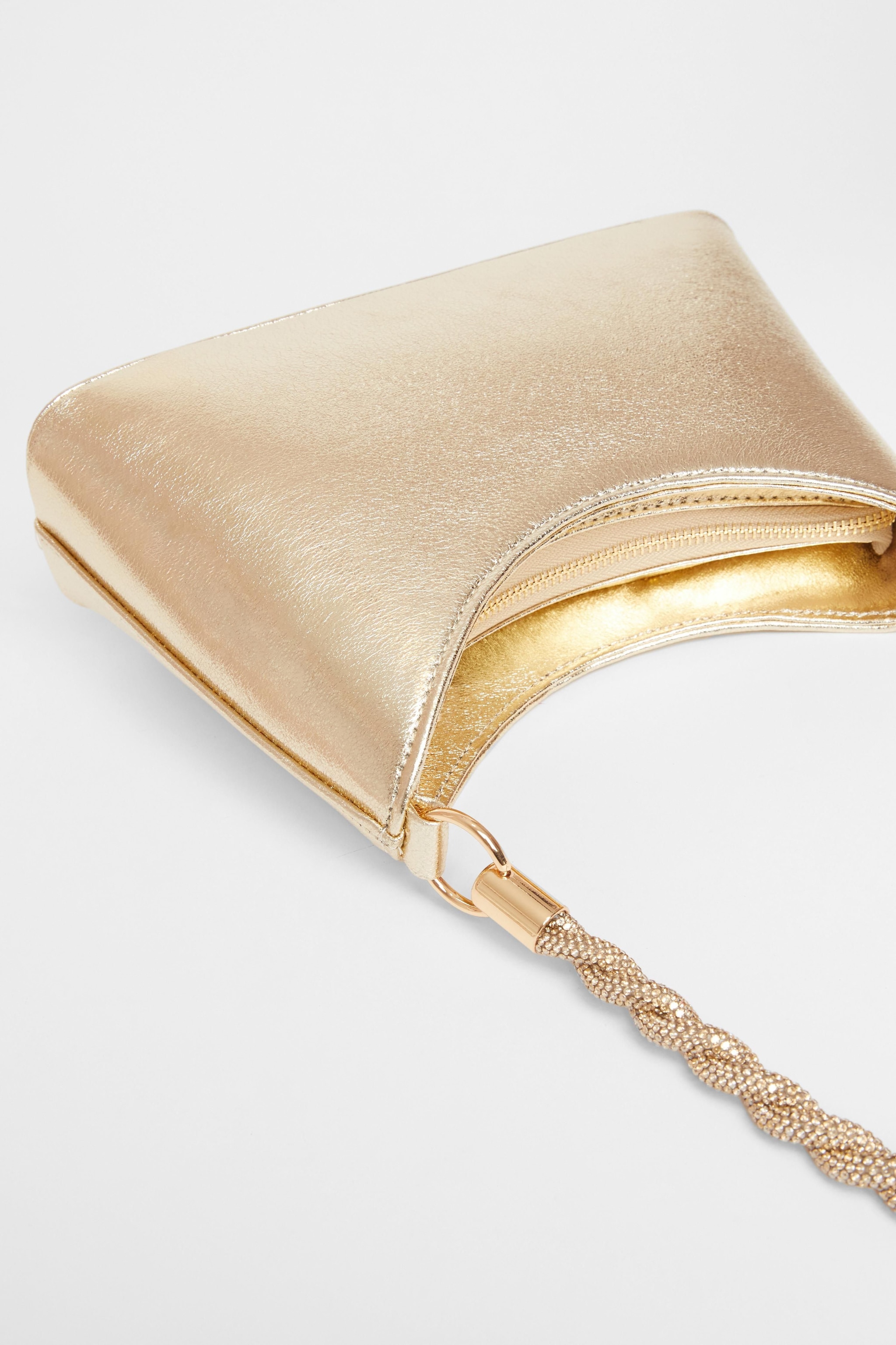 Quiz Gold Diamante Twist Handle Bag image 4