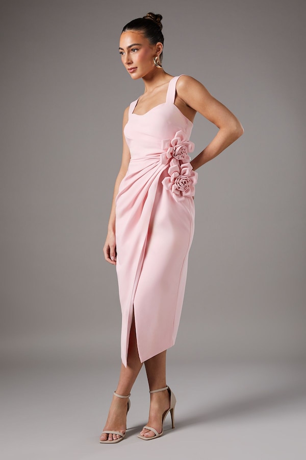 Coast Corsage Pleated Pencil Dress Blush