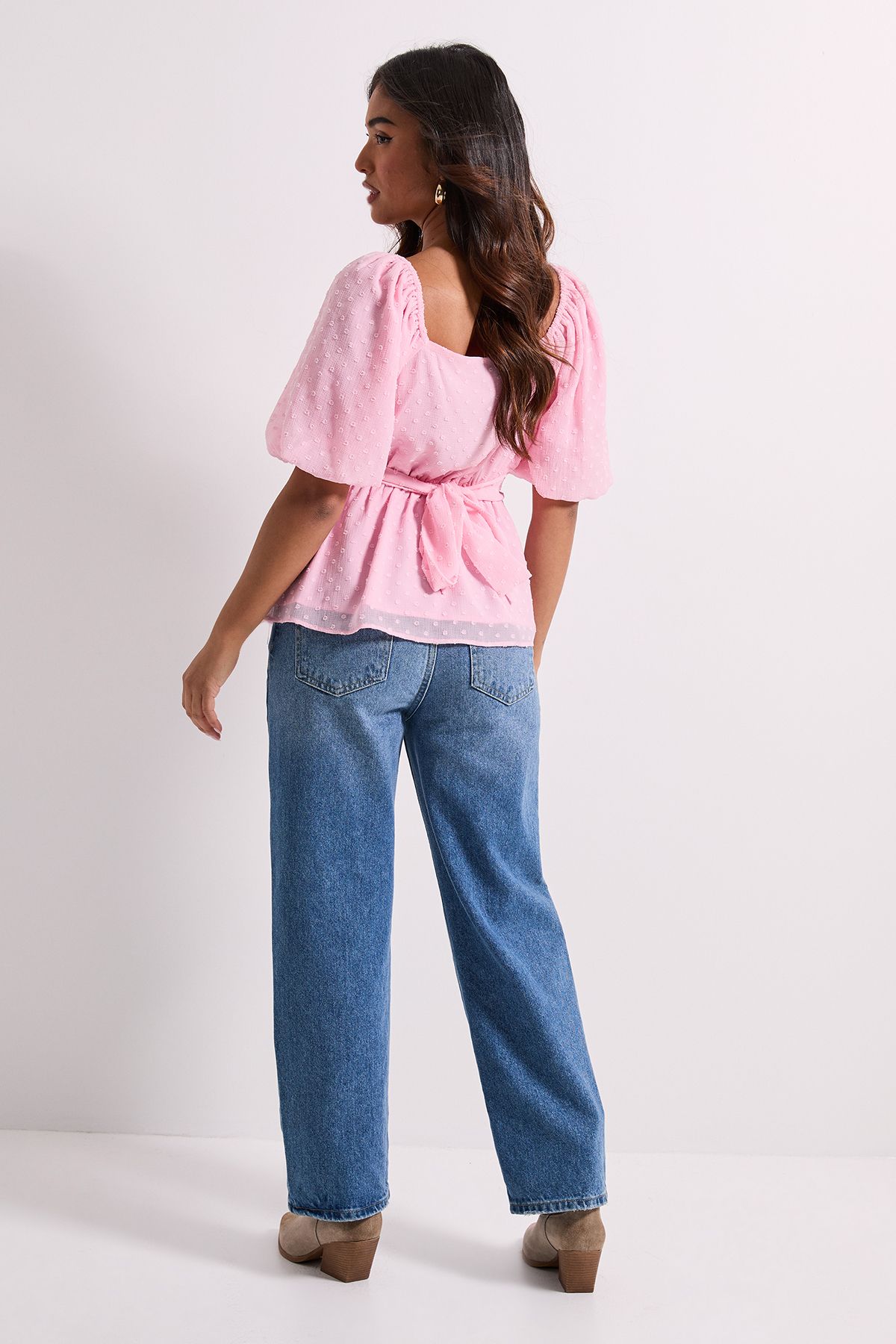 Dorothy Perkins Petite Sweetheart Tie Back Puff Sleeve Top Blush image 3