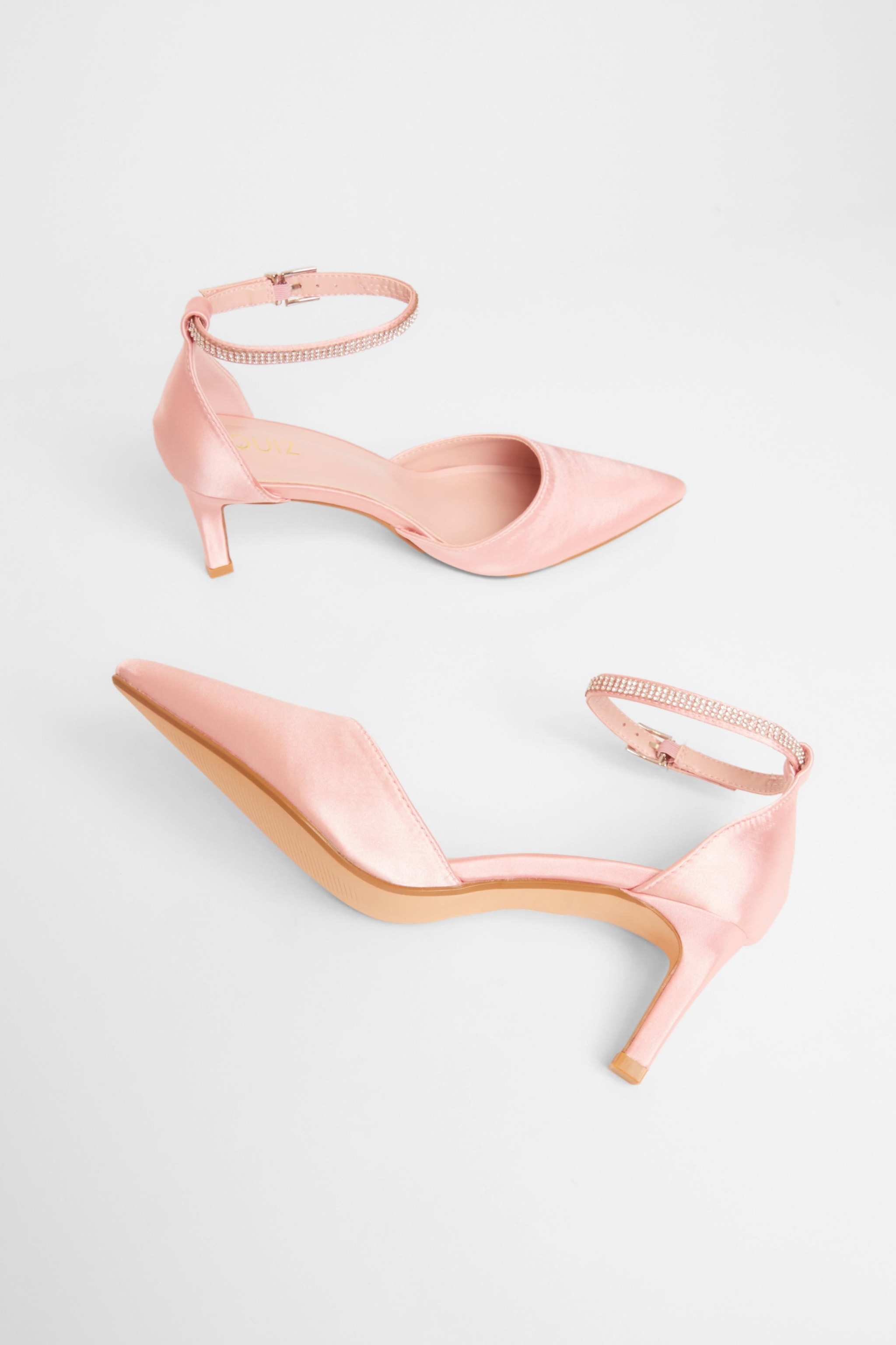 Quiz Pink Diamante Strap Court Heels image 2