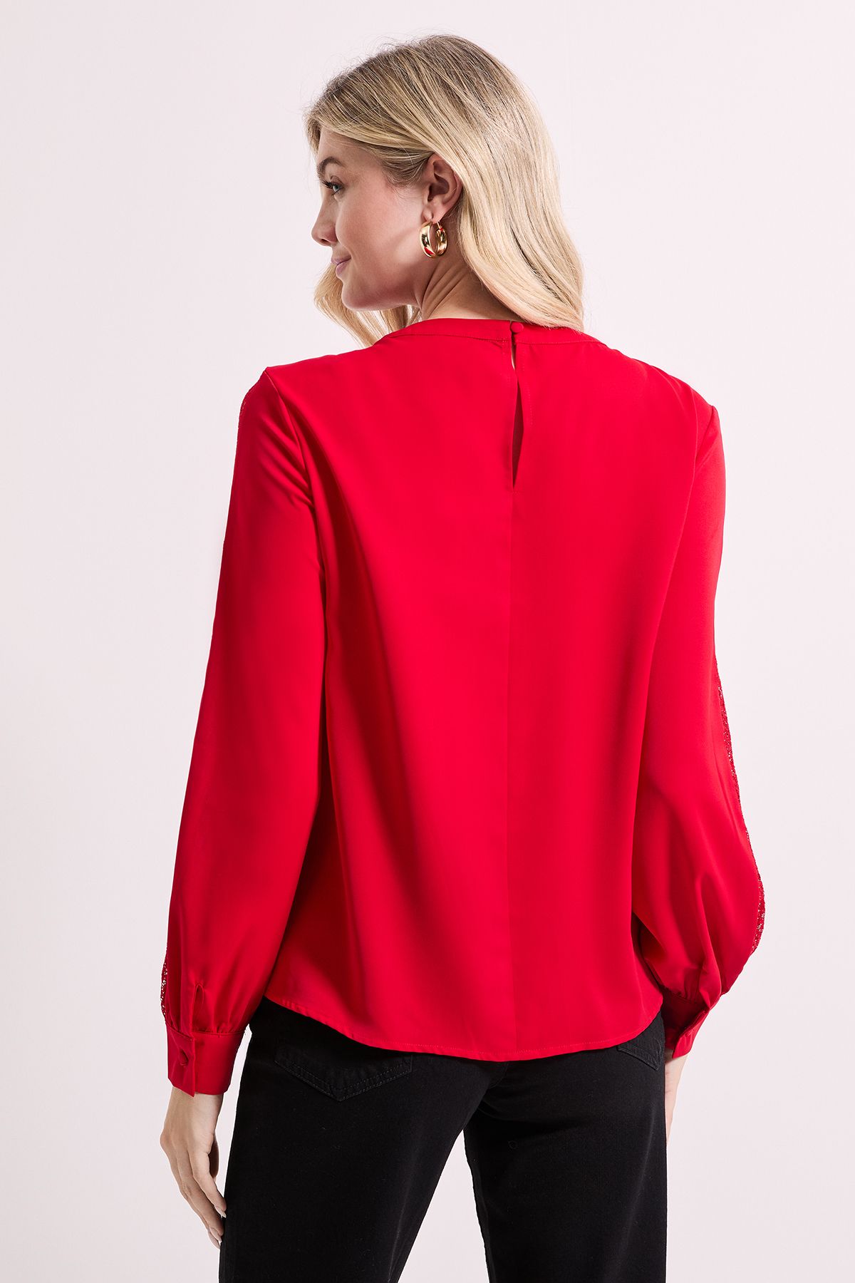 Dorothy Perkins Lace Insert Long Sleeve Blouse Burgundy image 4