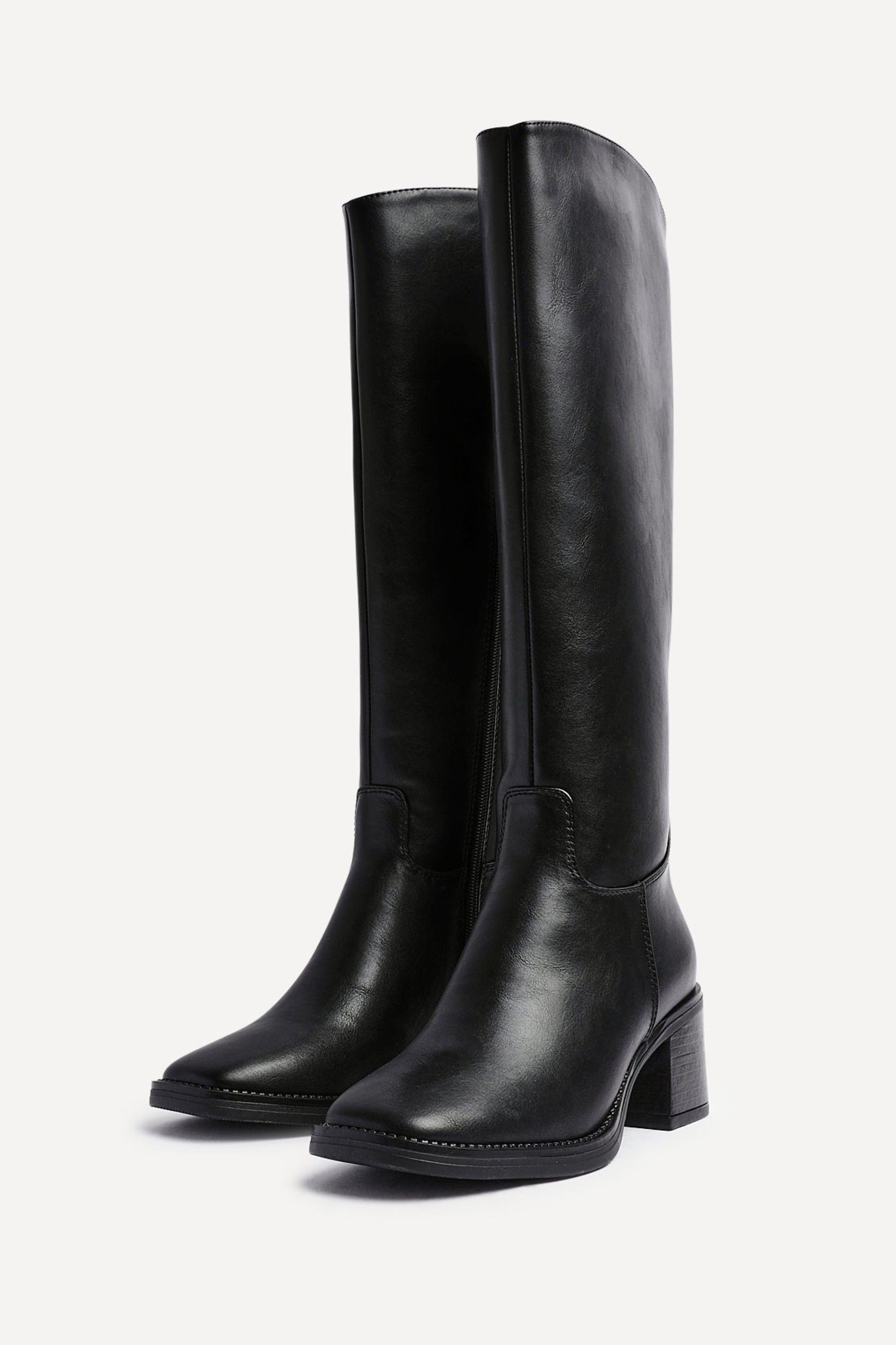 Linzi Brandy Black Faux Leather High Leg Block Heeled Boot image 4