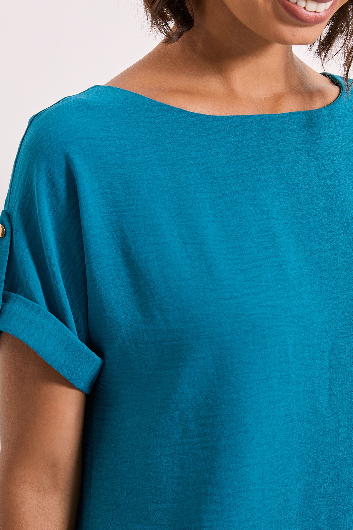 Dorothy Perkins Roll Sleeve Blouse Teal image 5