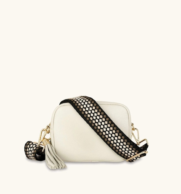 Apatchy London Stone Leather Crossbody Bag With Cappuccino Dots Strap