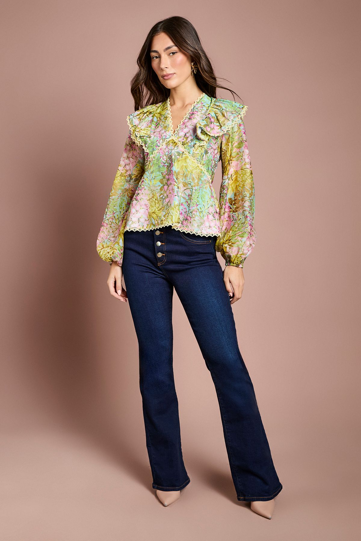 Coast Lace Trim V Neck Organza Blouse Multi image 2