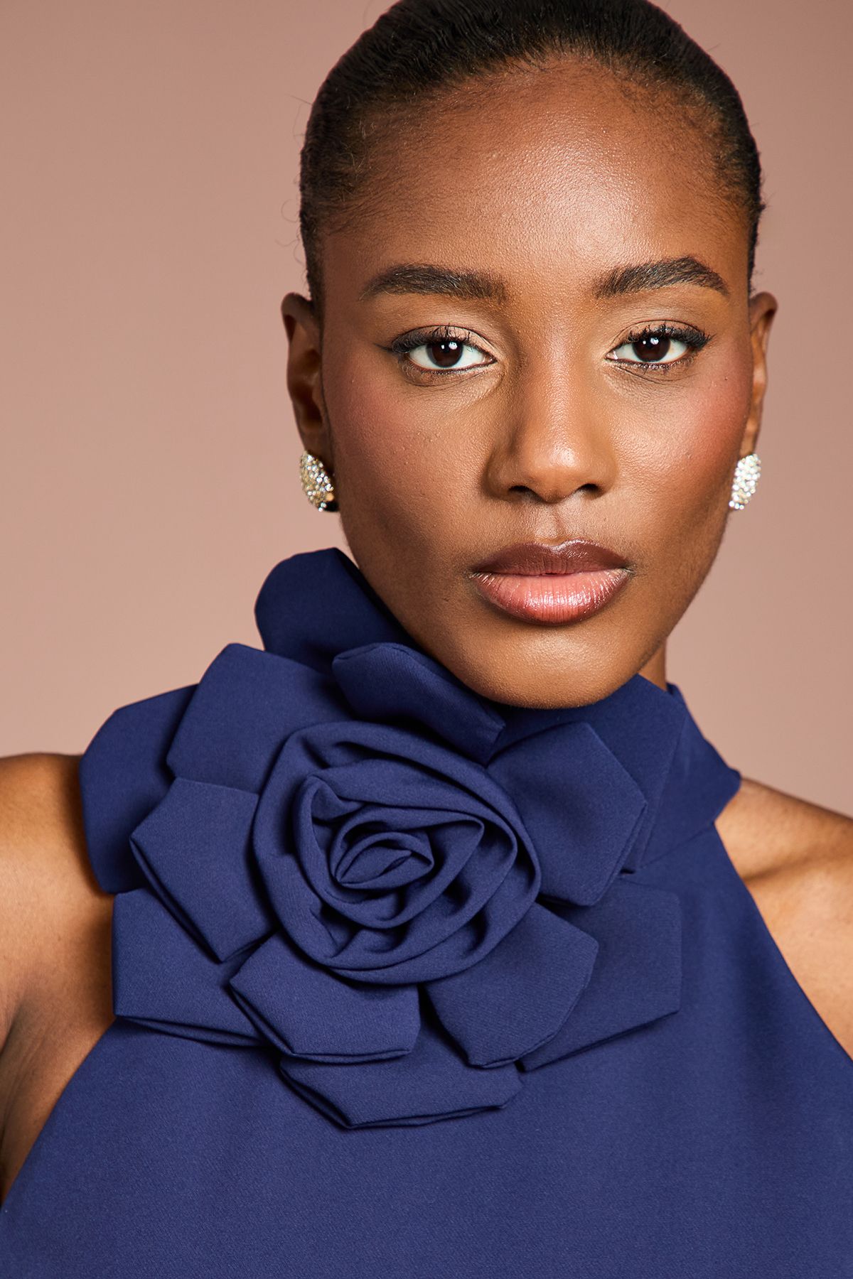 Coast High Neck Corsage Detail Midi Dress Navy image 4