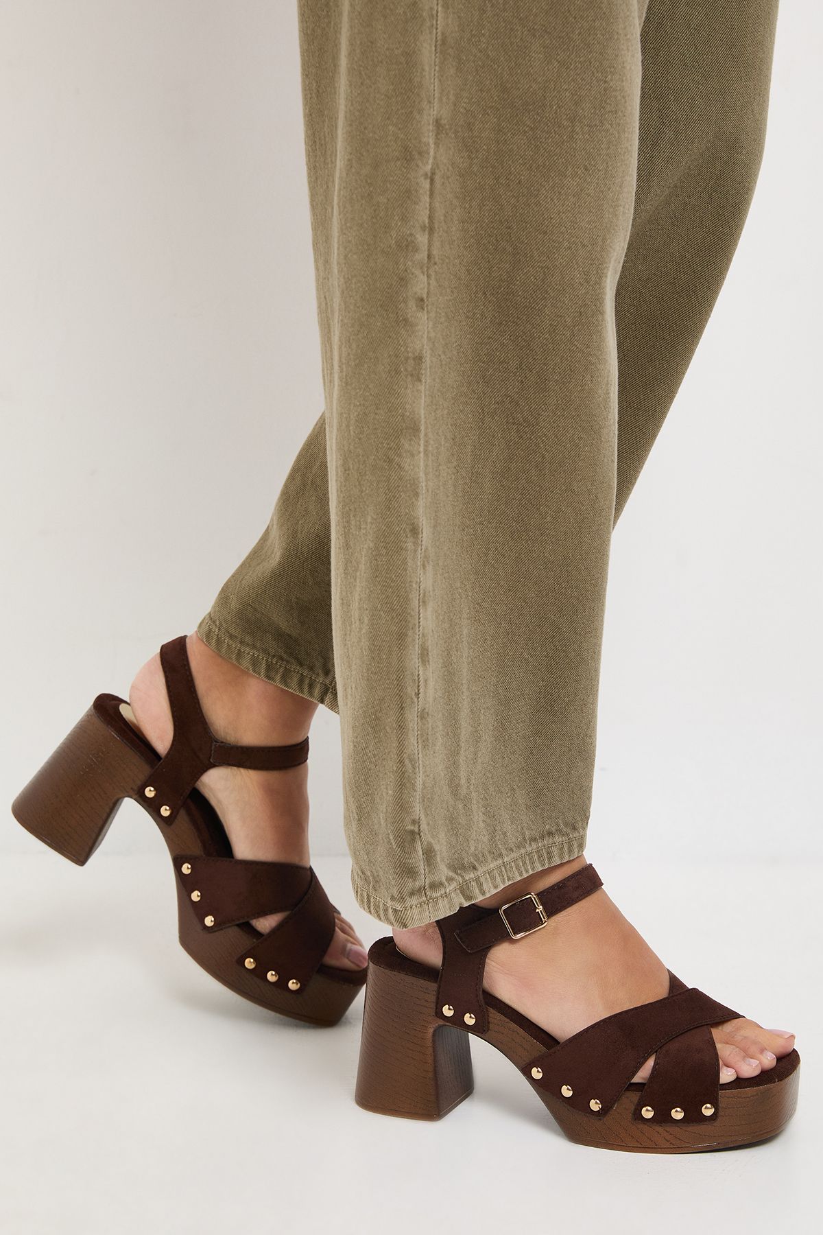 Oasis Maddy Faux Suede High Heel Chunky Platform Sandals Chocolate