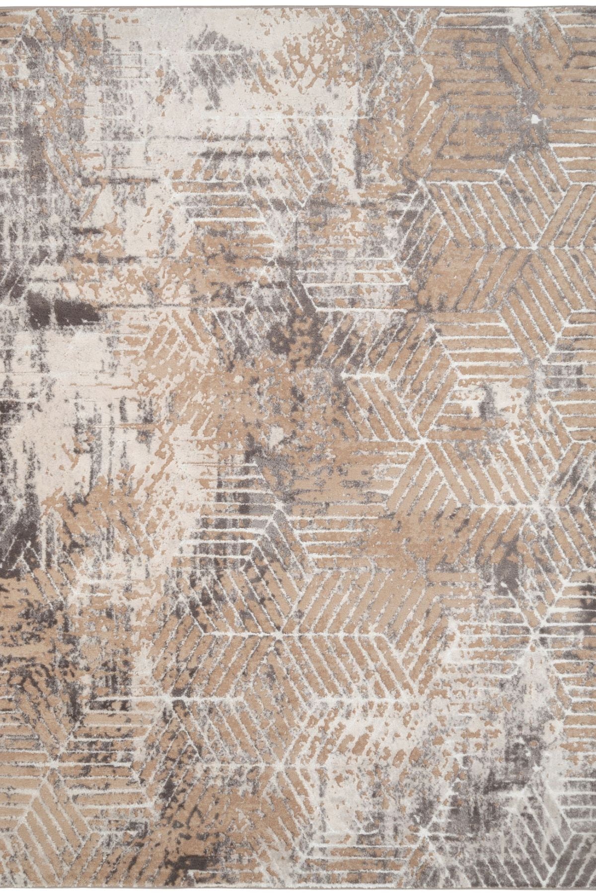 Kukoon Greige Distressed Abstract Geometric Motif Rug image 1