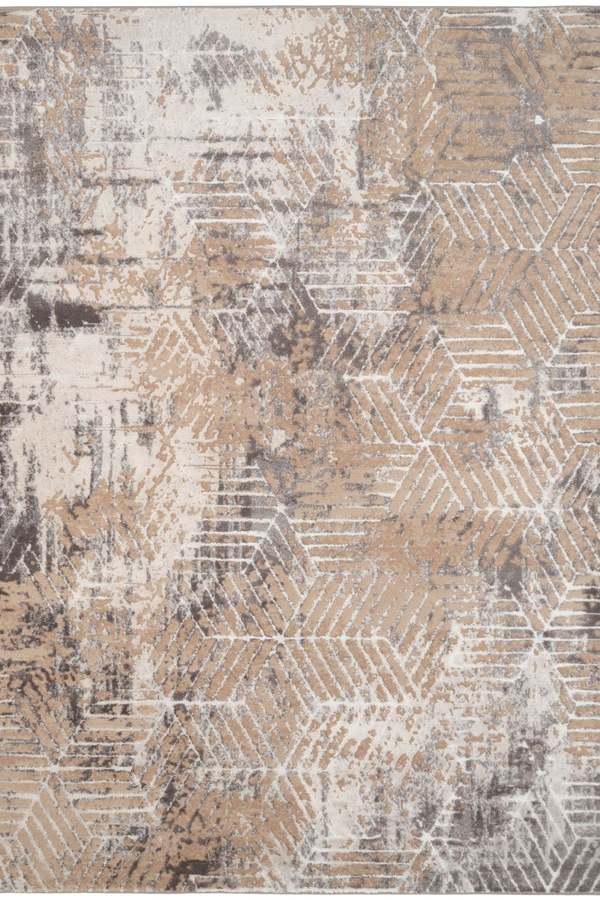 Kukoon Greige Distressed Abstract Geometric Motif Rug