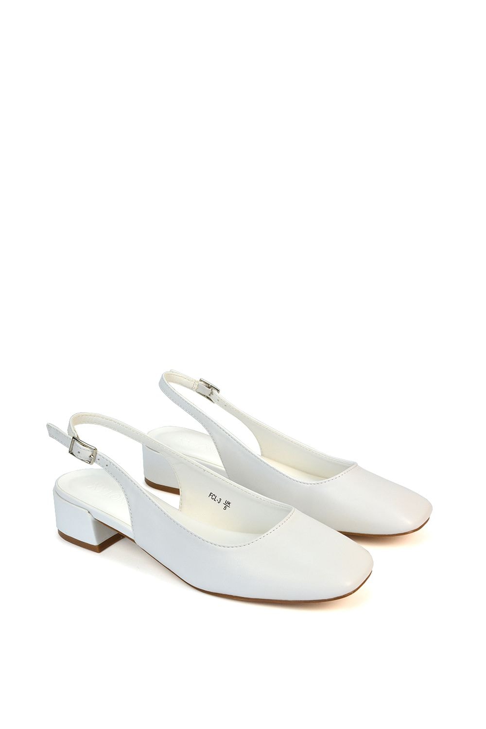 XY London 'Jilly' Square Toe Slingback Low Block Heel Court Shoes image 4