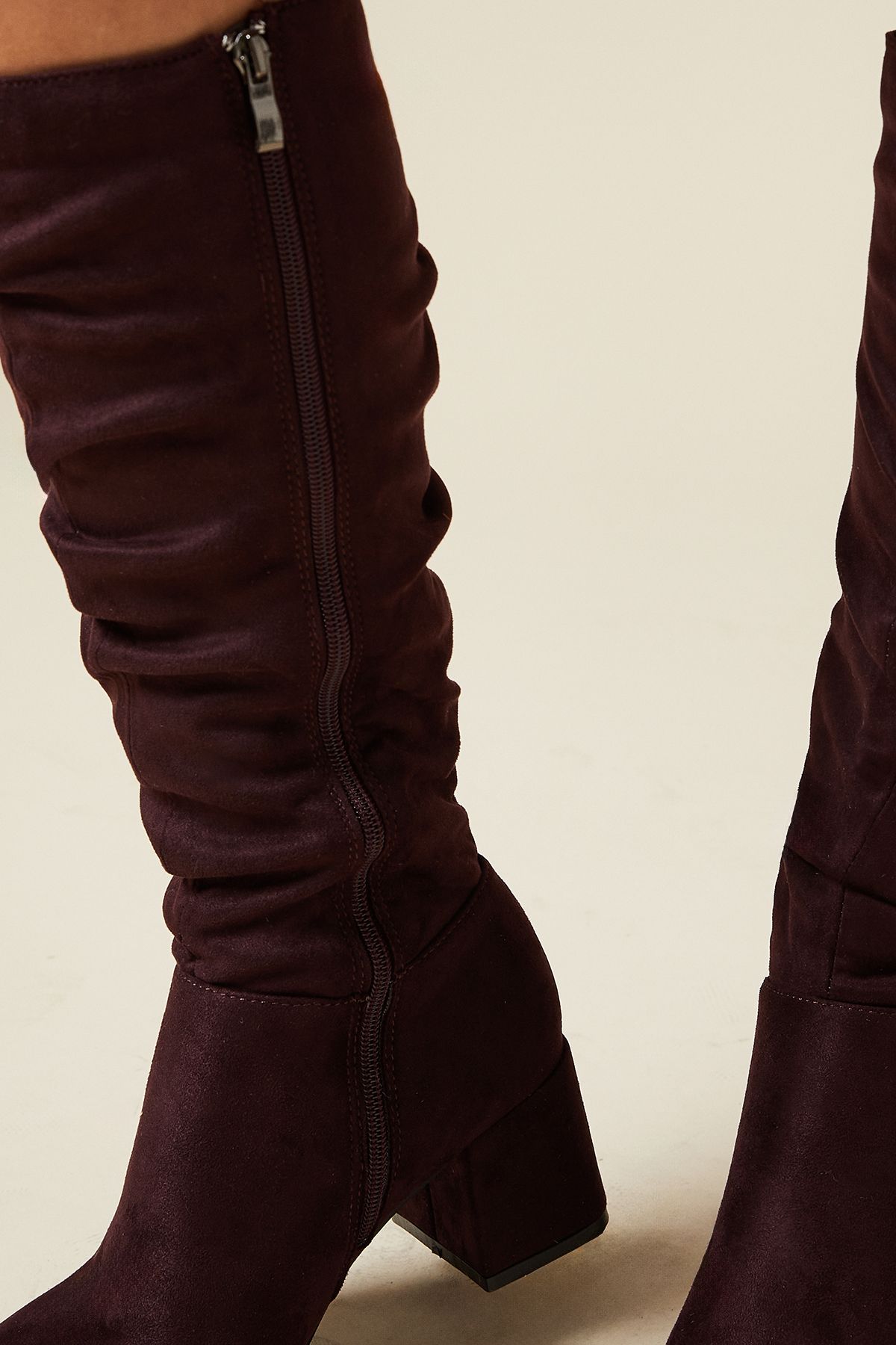 Dorothy Perkins Kaya Ruched Knee High Boots Burgundy image 4
