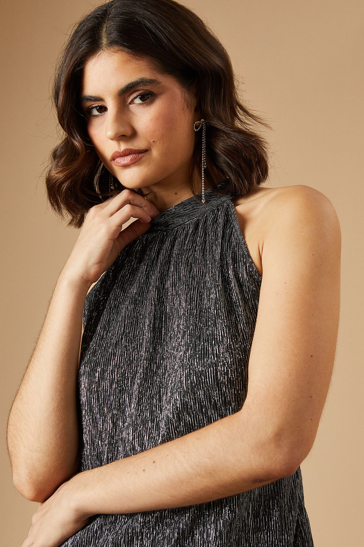 Oasis Occasion Plisse Halterneck Top Silver image 4