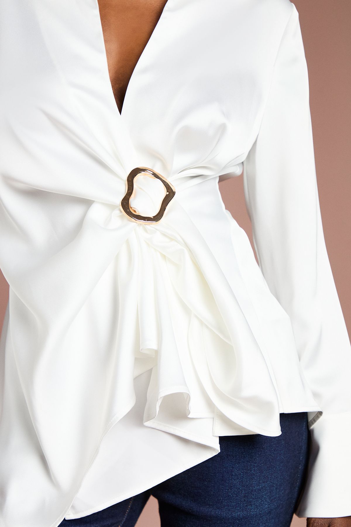 Coast Drape Detail Cuffed Satin Shirt Ivory image 5
