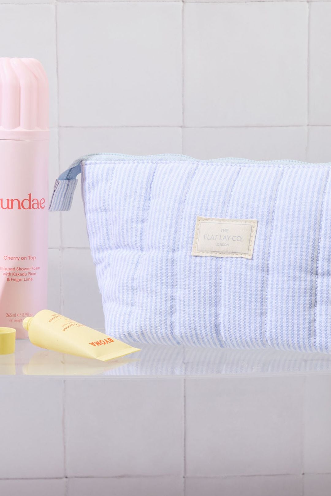 The Flat Lay Co Essential Makeup Pouch - Cozy Cotton Blue Stripes Multi image 6