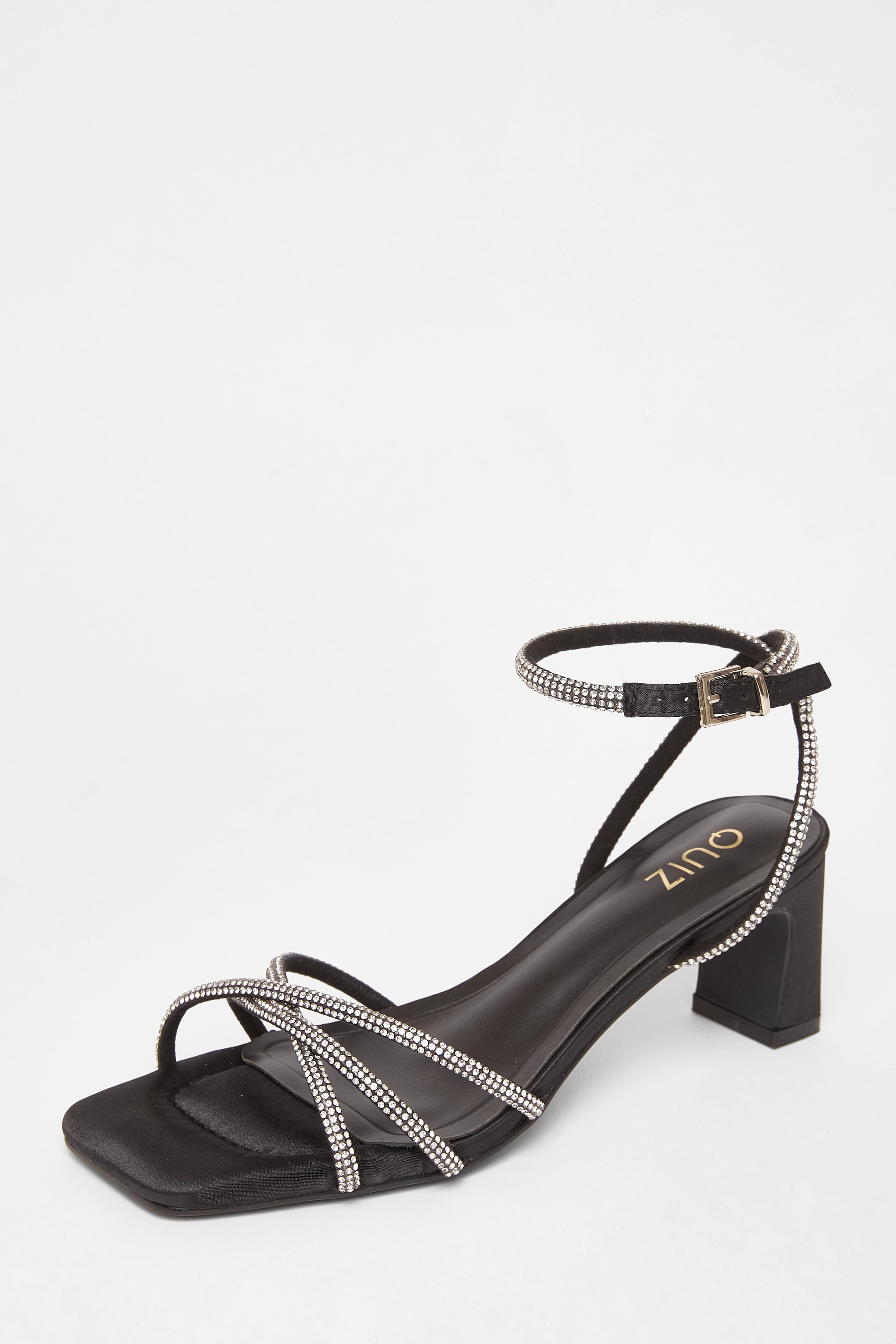 Quiz Black Diamante Strap Block Heels image 1