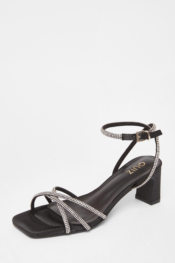 Quiz Black Diamante Strap Block Heels