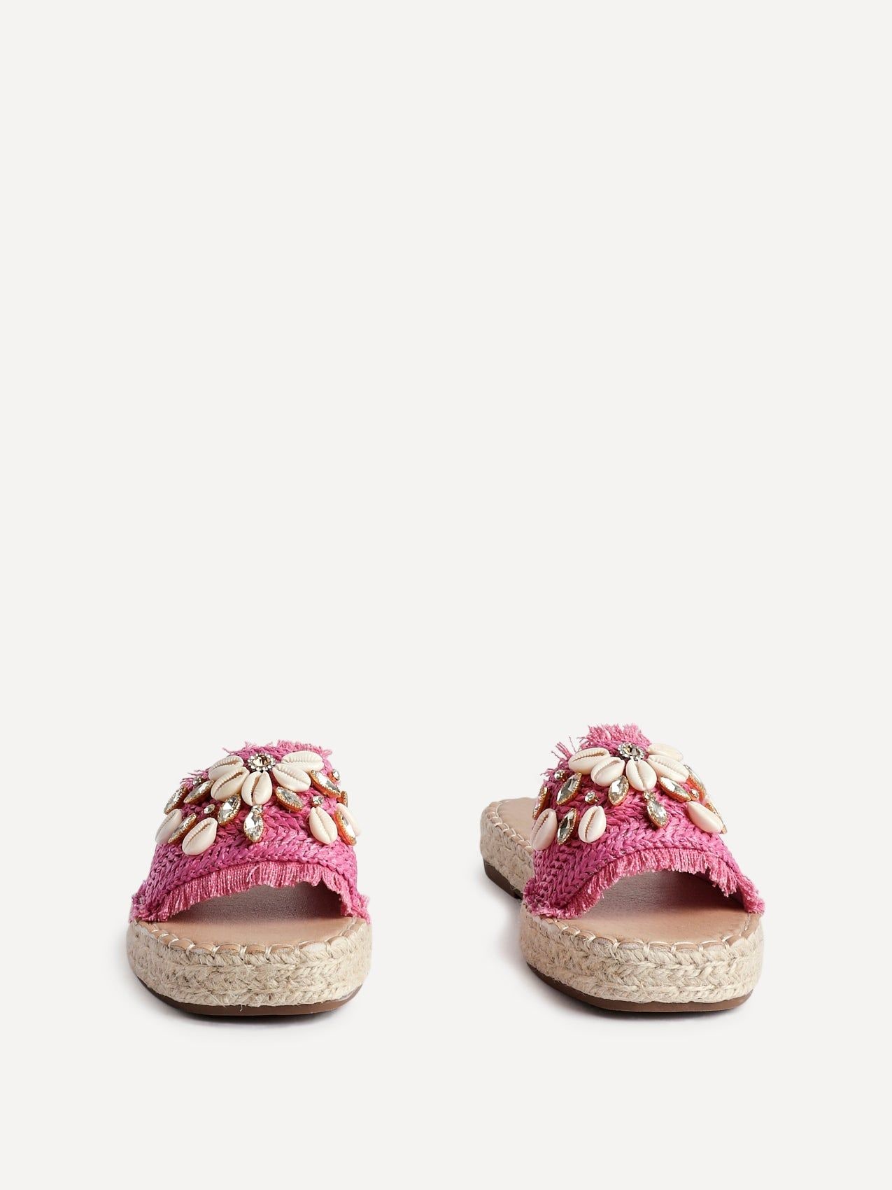 Linzi Seaside Fuchsia Raffia Shell Embellished Flat Slider image 3
