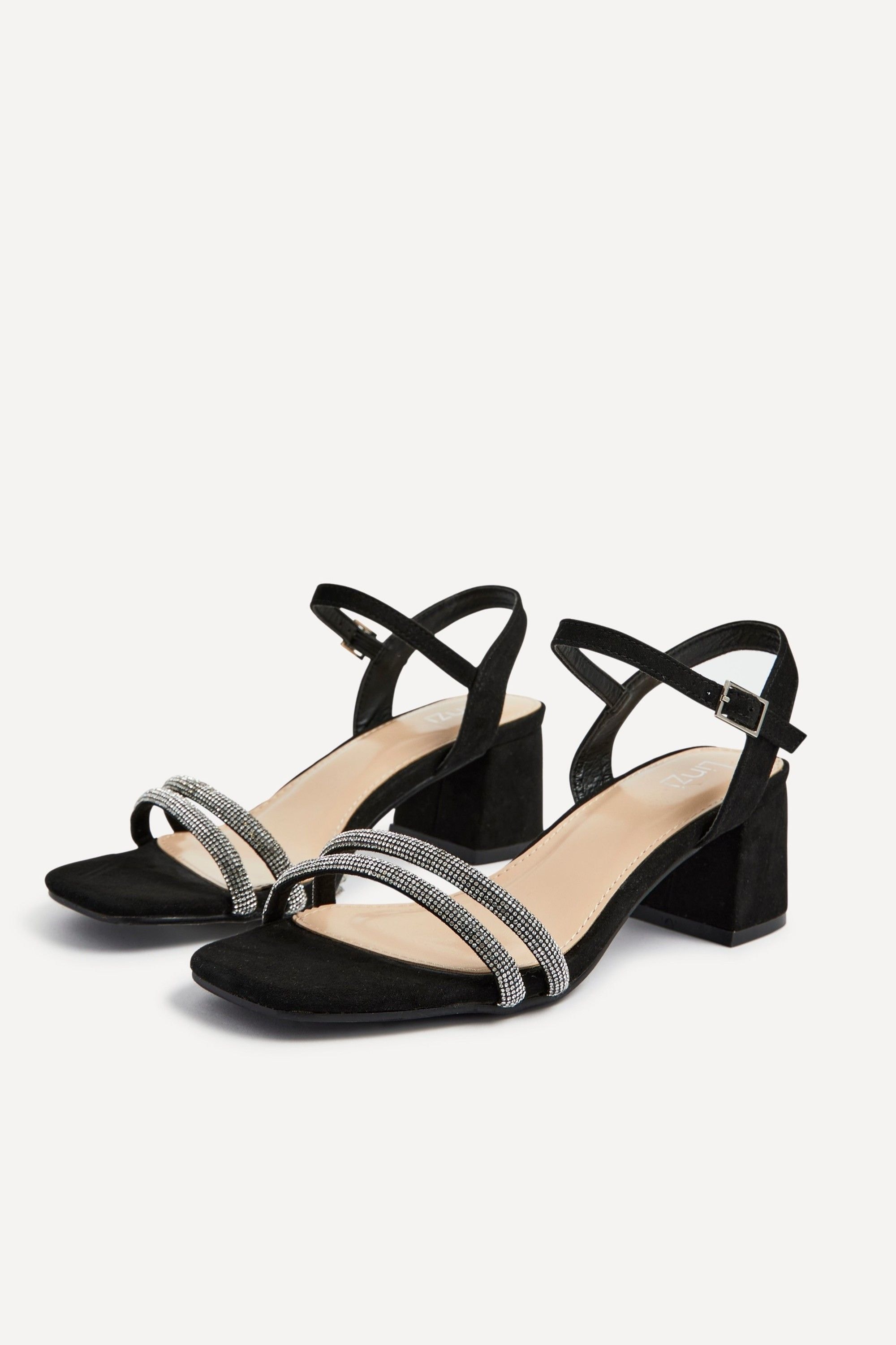 Linzi Bunty Black Faux Suede Diamante Block Heeled Sandal image 5