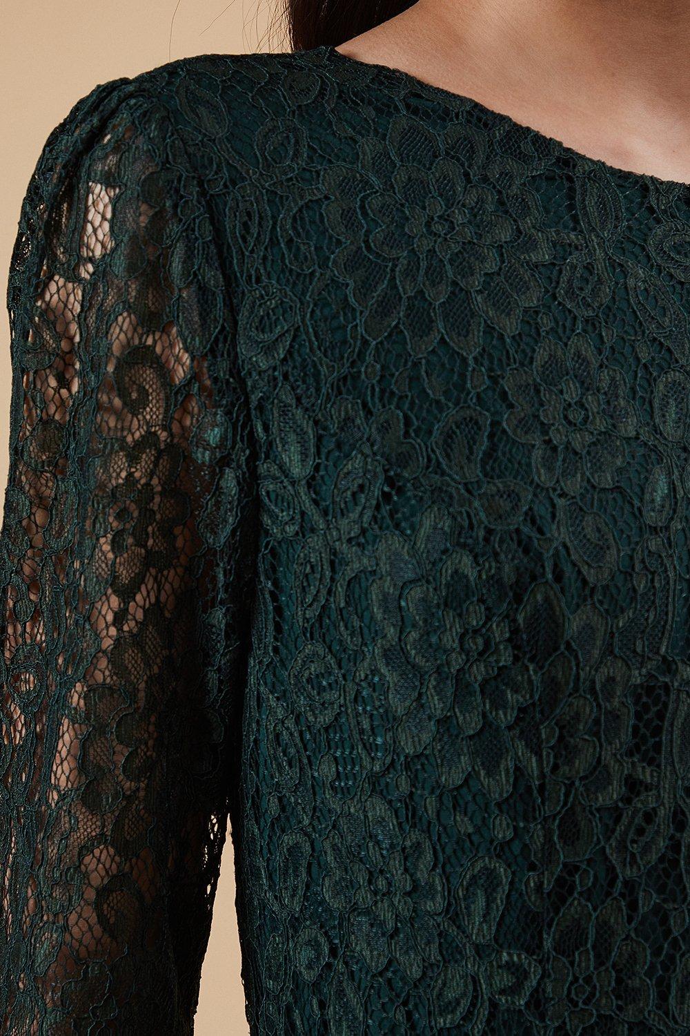 Oasis Petite Occasion Lace Cut Out Back Midi Dress Green image 5