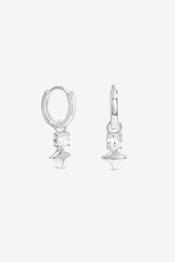 Simply Silver Sterling Silver 925 Cubic Zirconia Celestial Huggie Hoop Earrings