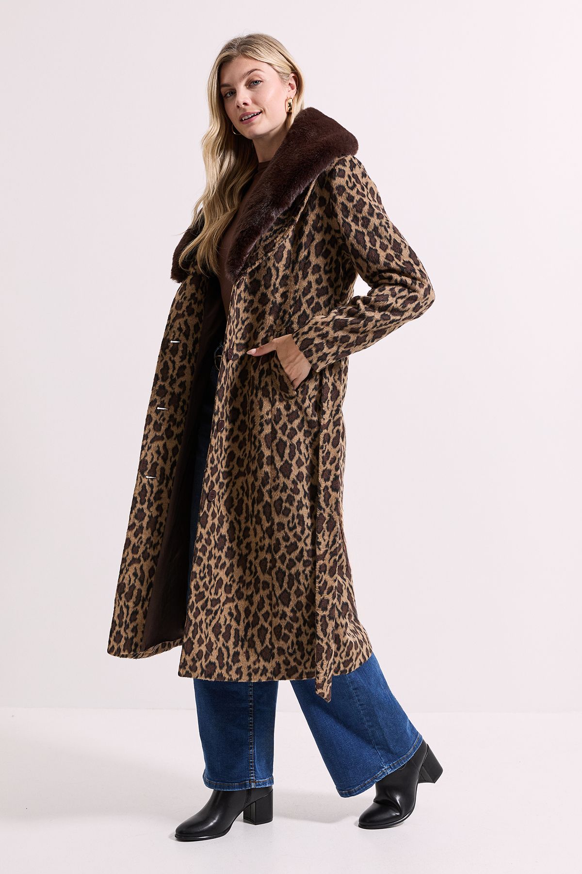 Dorothy Perkins Animal Printed Belted Coat Brown image 1
