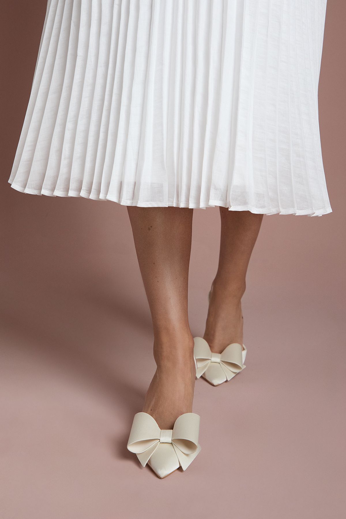 Coast Bridal Lola Satin Bow Detail Medium Stiletto Heel Sling Back Court Shoes White image 2