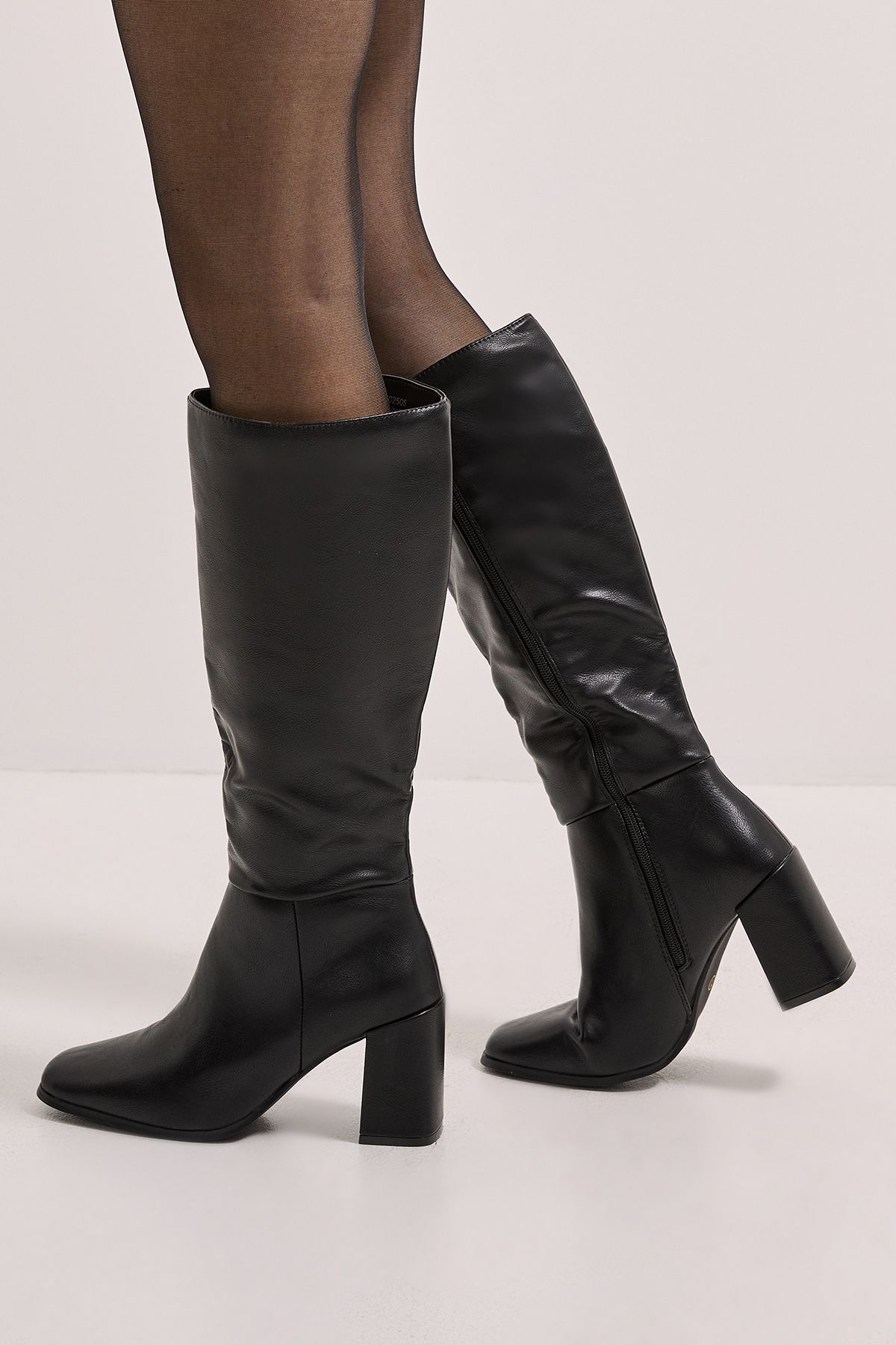 Dorothy Perkins Kristen Faux Leather Square Toe High Heel Knee Boots Black image 1