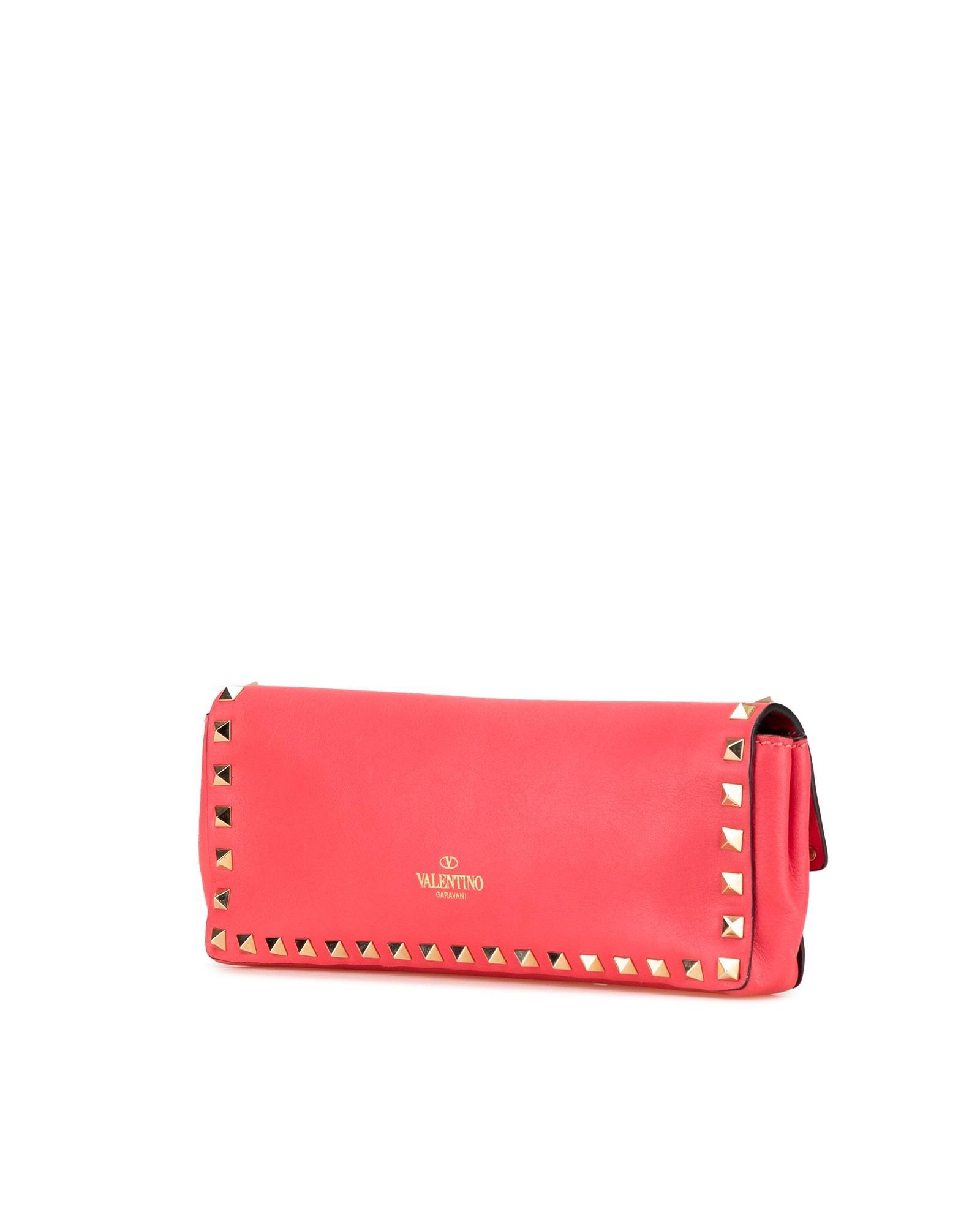 Valentino Preloved Studded Leather Clutch Wo - Pink Clutches image 2