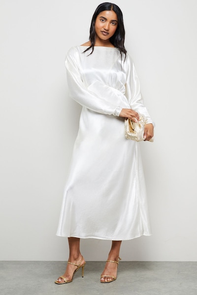 Warehouse Satin Batwing Draped Midaxi Cream
