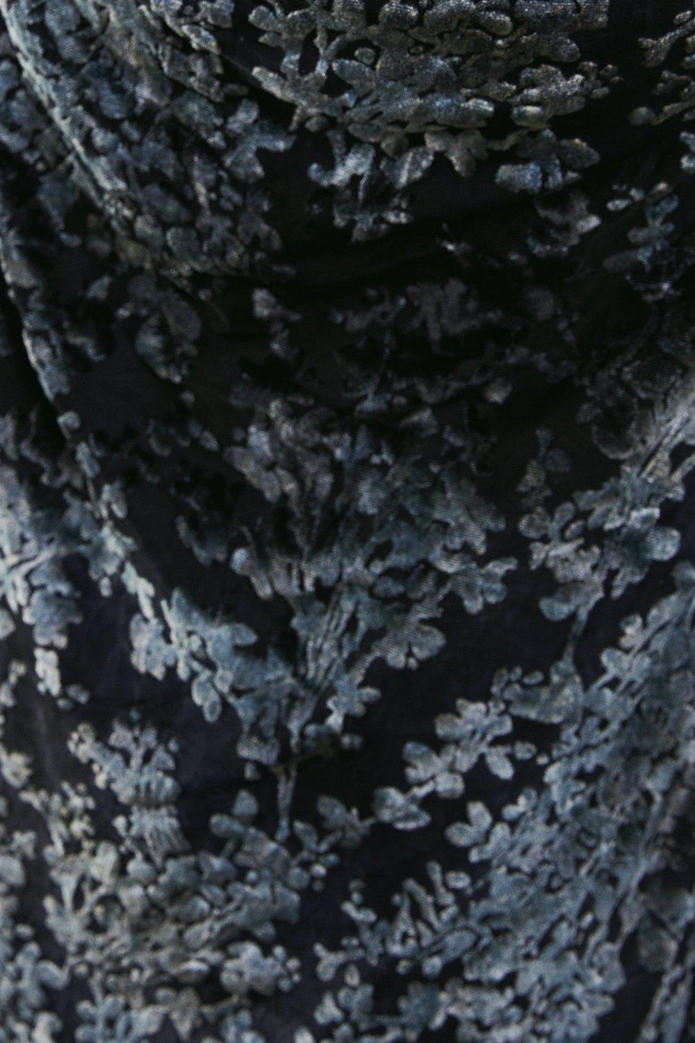 Warehouse Mesh Velvet Burnout Cowl Neck Mini Dress Navy image 5