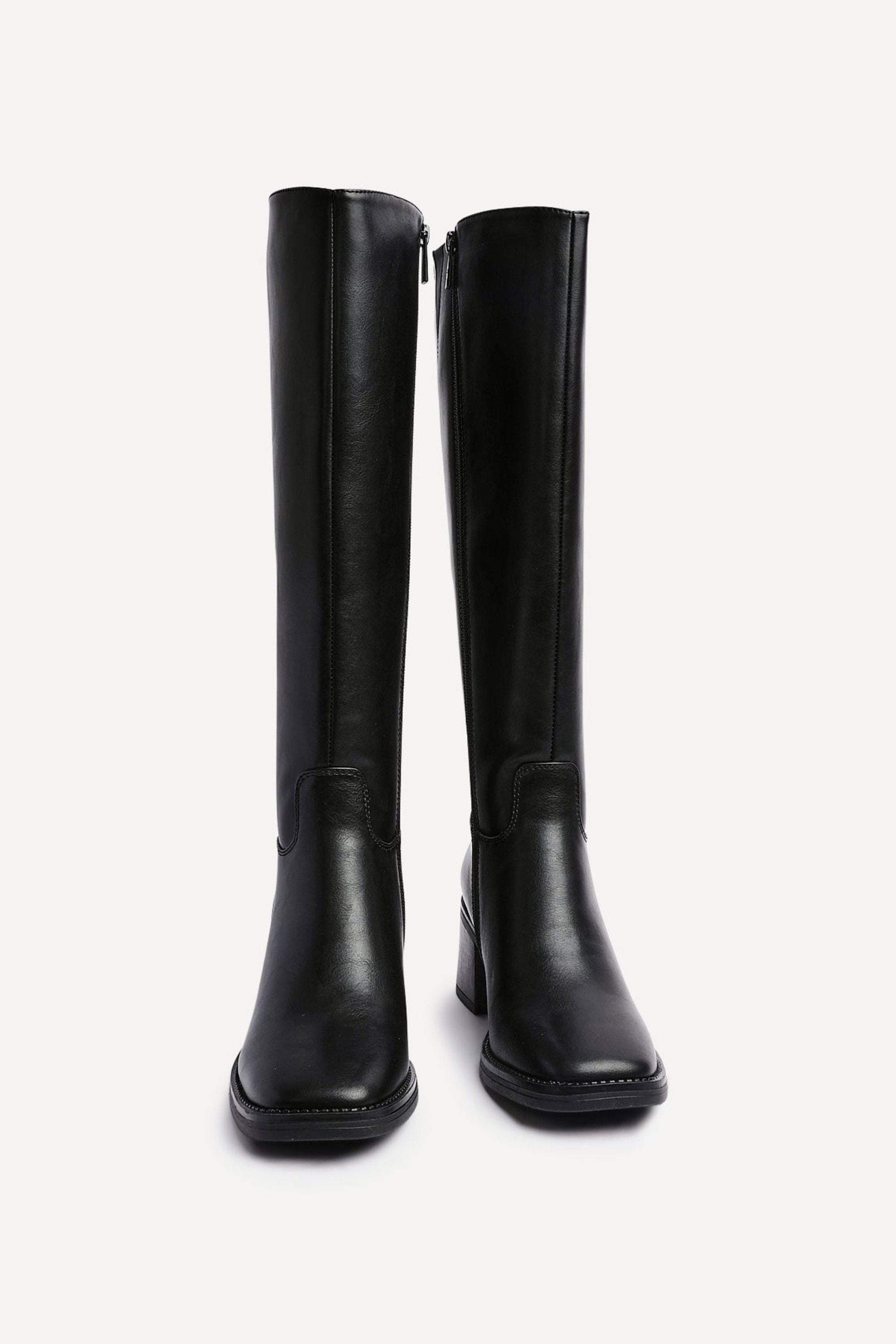 Linzi Brandy Black Faux Leather High Leg Block Heeled Boot image 3