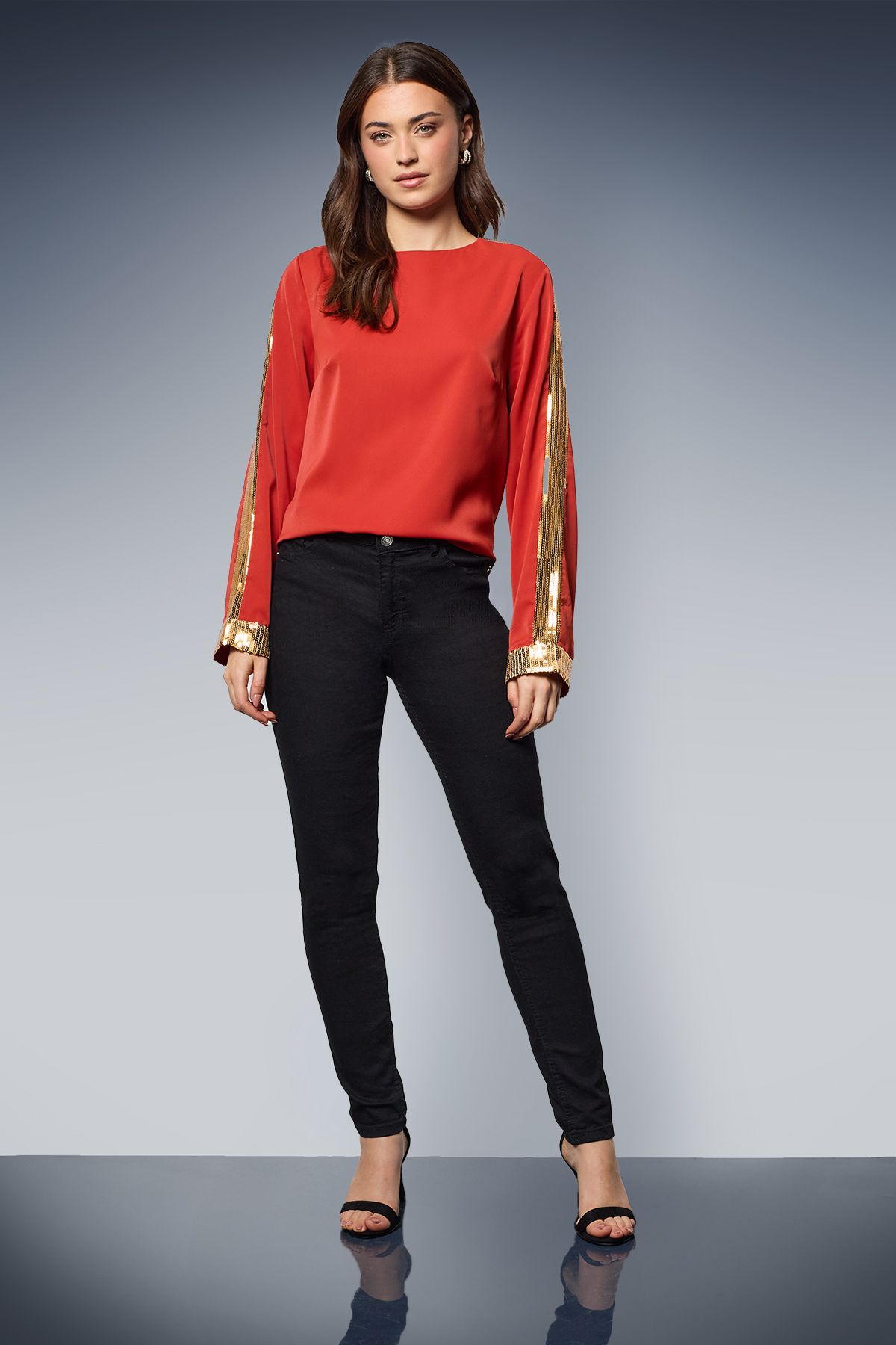 Dorothy Perkins Long Sleeve Sequin Blouse Berry image 2