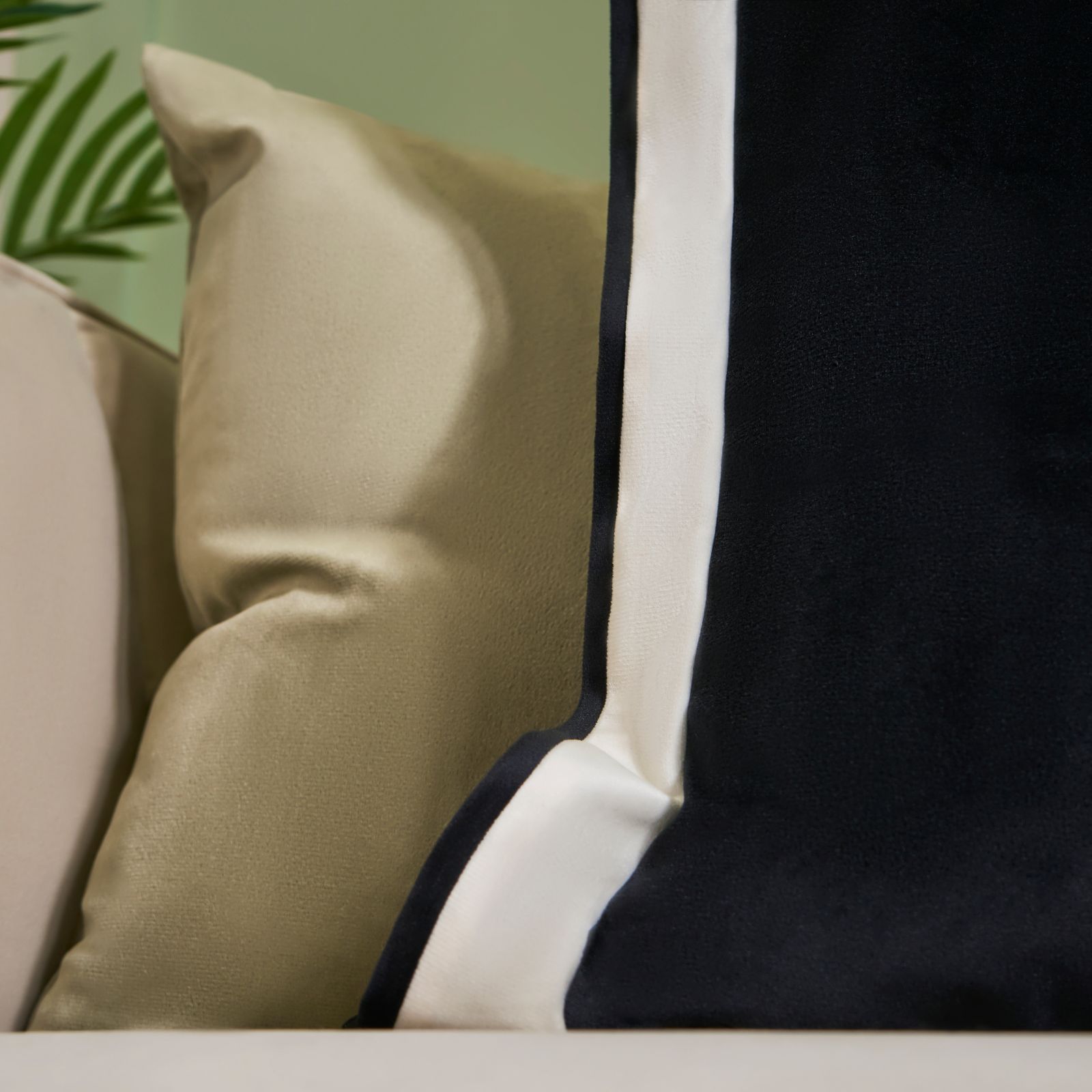 OHS 2 Pack Matte Velvet Oxford Edge Square Cushion Covers, Black/White image 2