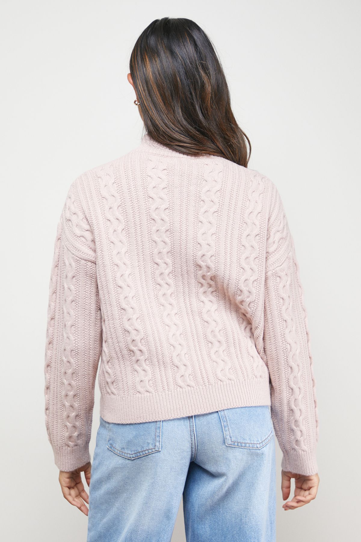 Oasis Wavy Cable Detail Scalloped Neck Jumper Rose image 3