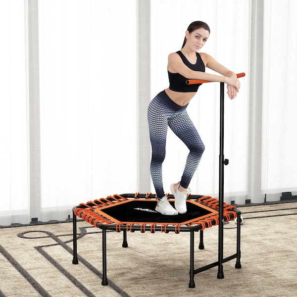 SPORTNOW 45" Fitness Trampoline with Adjustable Handle, LED Lights, Orange