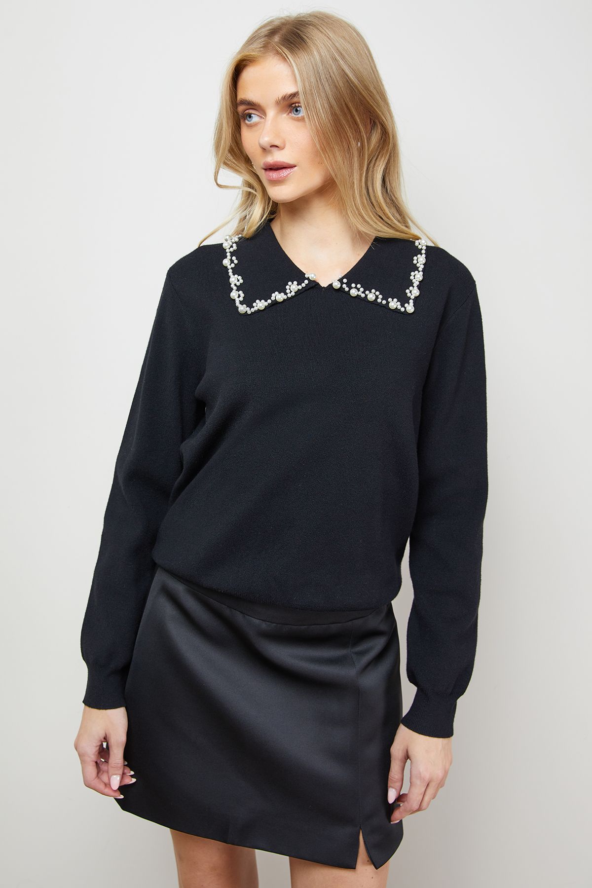 Oasis Embellished Collar Detail Jumper Black image 1