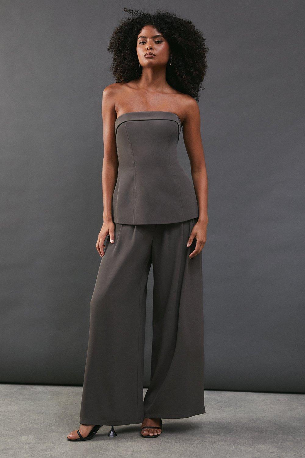 Warehouse Drape Pleat Detail Wide Leg Trouser Mushroom image 1