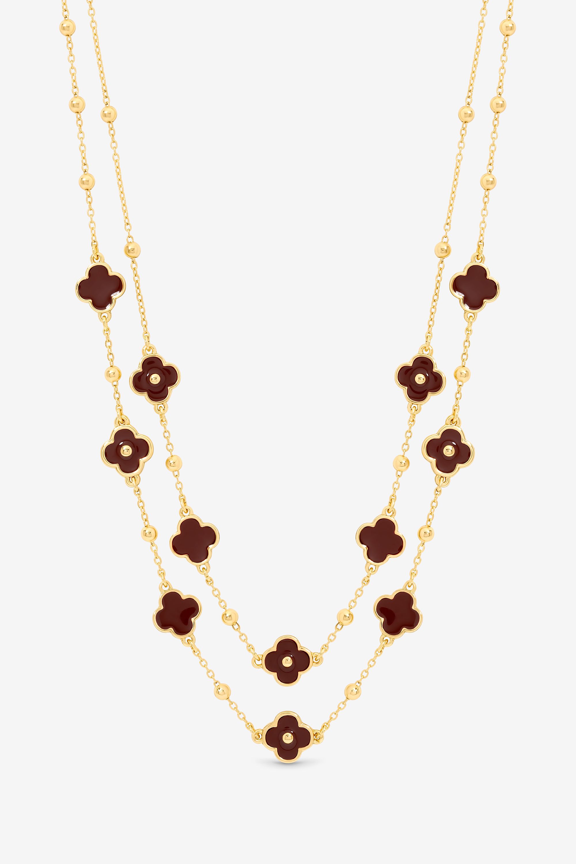 Mood Gold Polished & Burgundy Clover Double Row Necklace image 1
