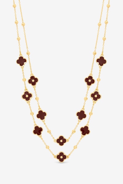 Mood Gold Polished & Burgundy Clover Double Row Necklace