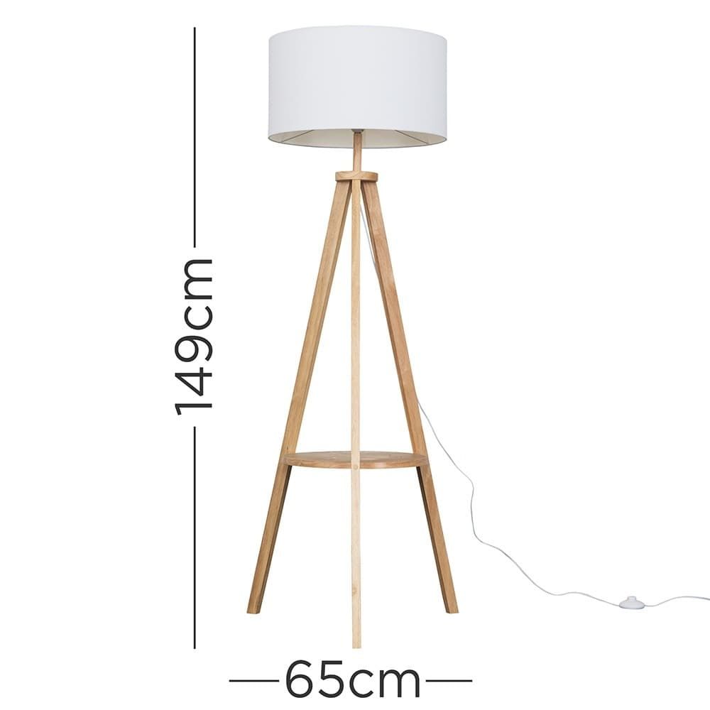 ValueLights Morrigan Natural Wood Tripod Floor Lamp with Fabric Drum Lamp Shade image 7